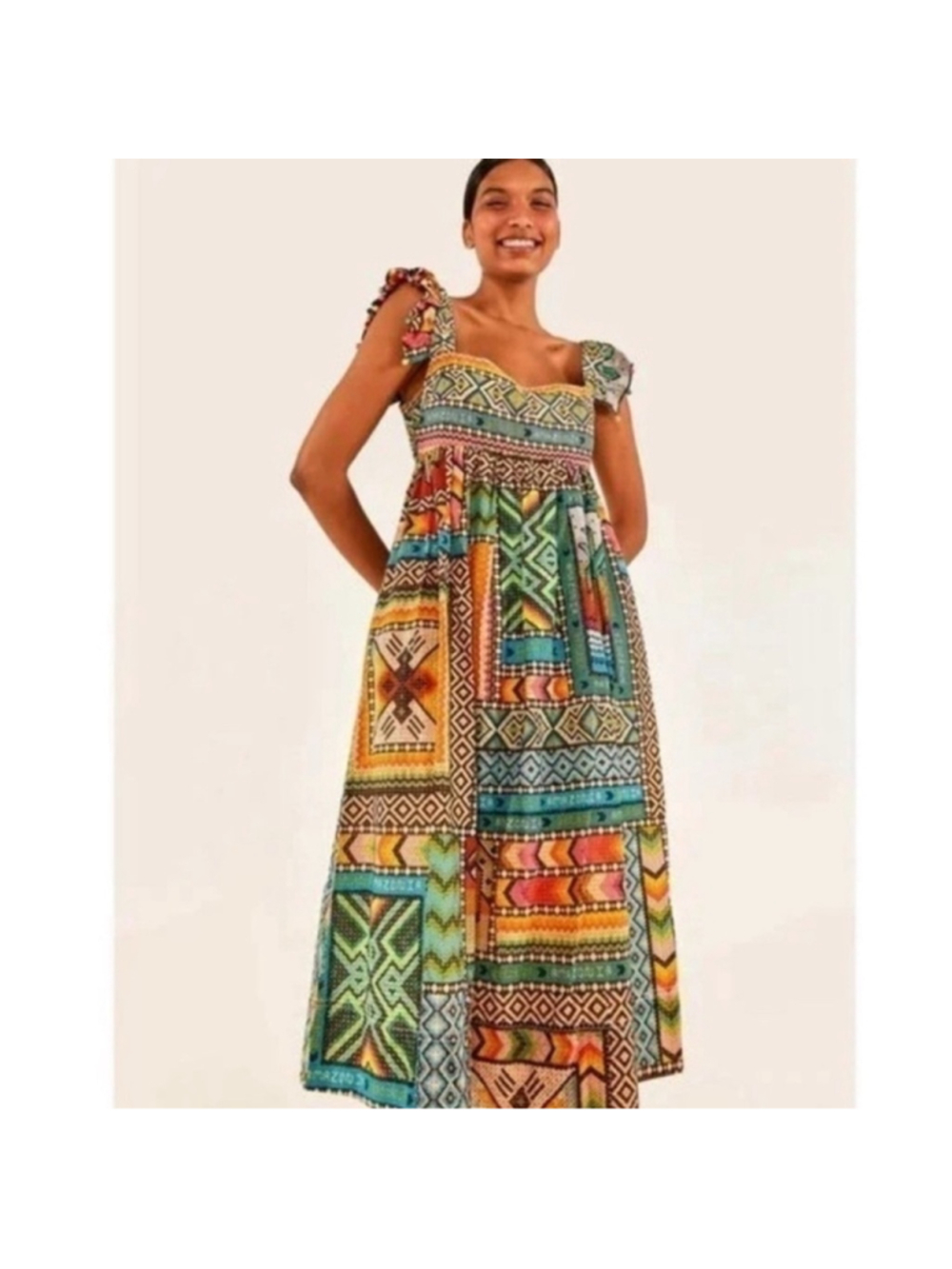 Farm Rio Banana Scarves Colorful Printed Midi Dress